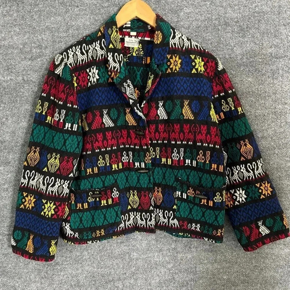 Vintage Artes Guatemattecas Jacket Womens Medium Cropped Hand Woven Wearable Art - Picture 2 of 16